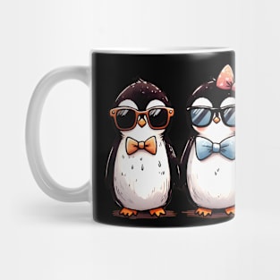 Cute Penguin Trio Graphic Tee for Kids | Adorable Bow Tie Penguin | Dark Mug